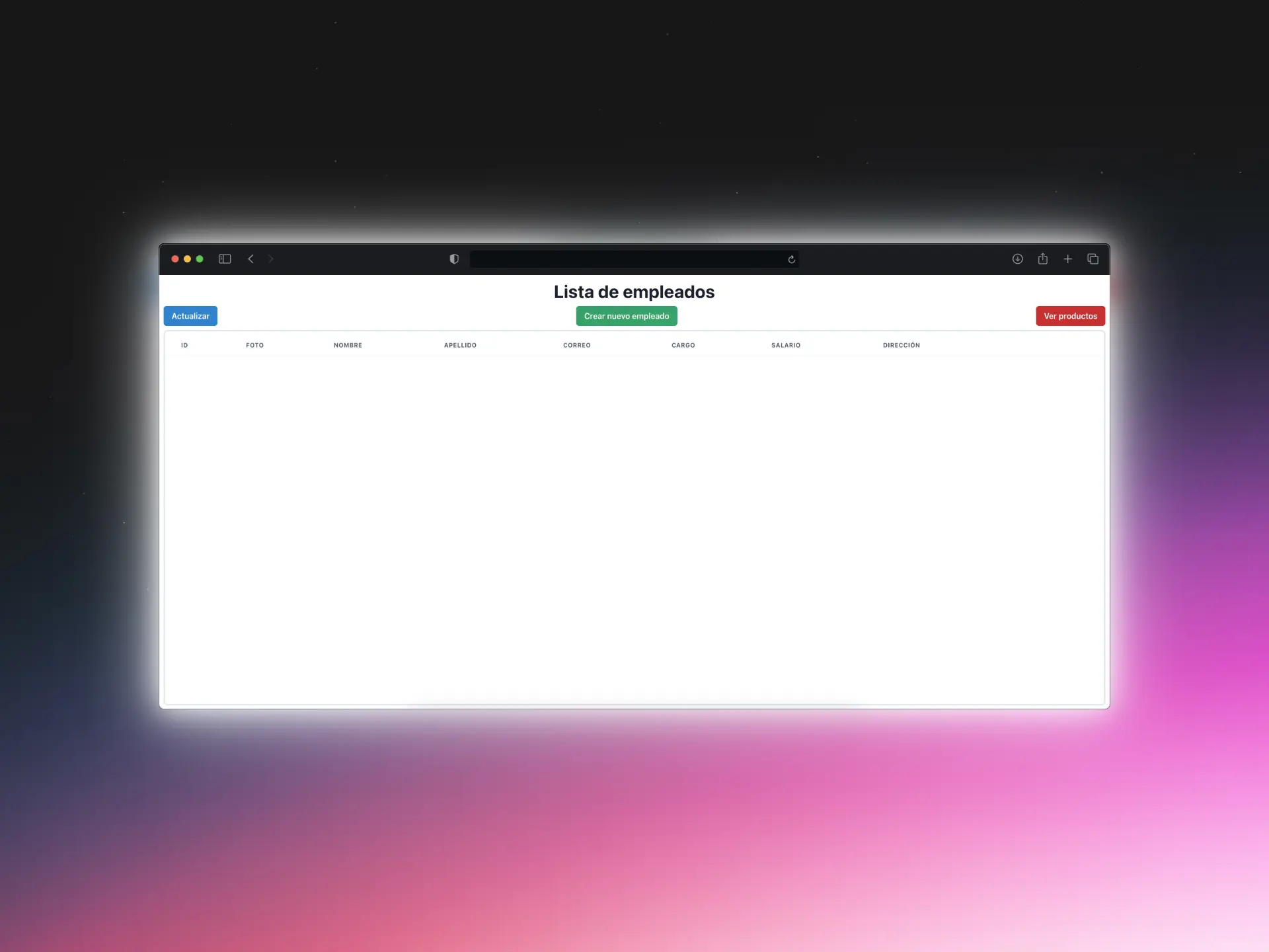 Project screenshot: Employees and Products