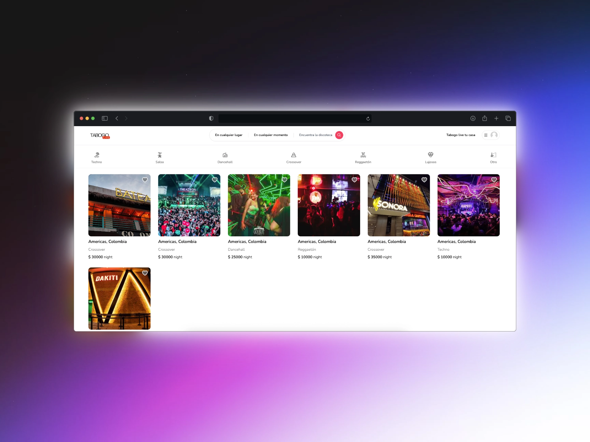 Project screenshot: Tabogo Live
